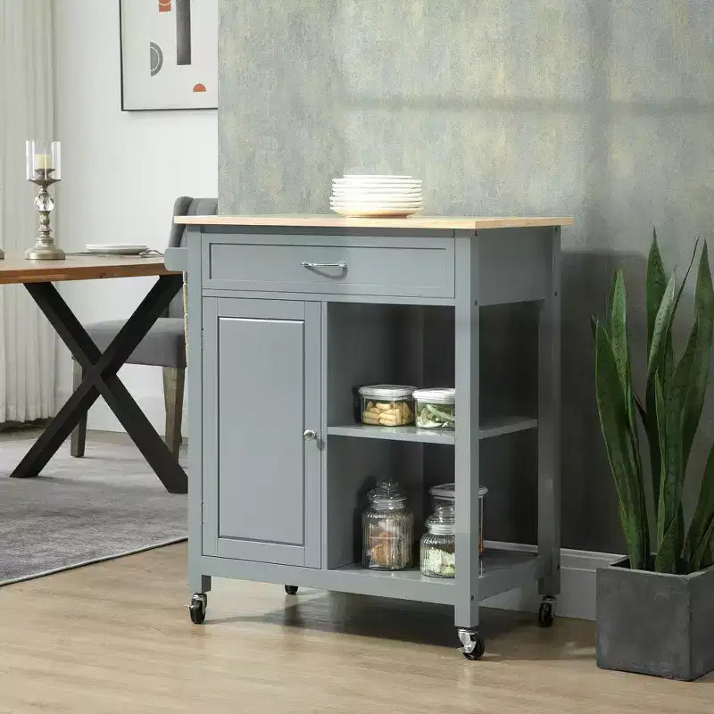 Carrello da cucina con isola, isola da cucina mobile con ripiano portaoggetti, piano in legno massello, cassetto, per sala da pranzo