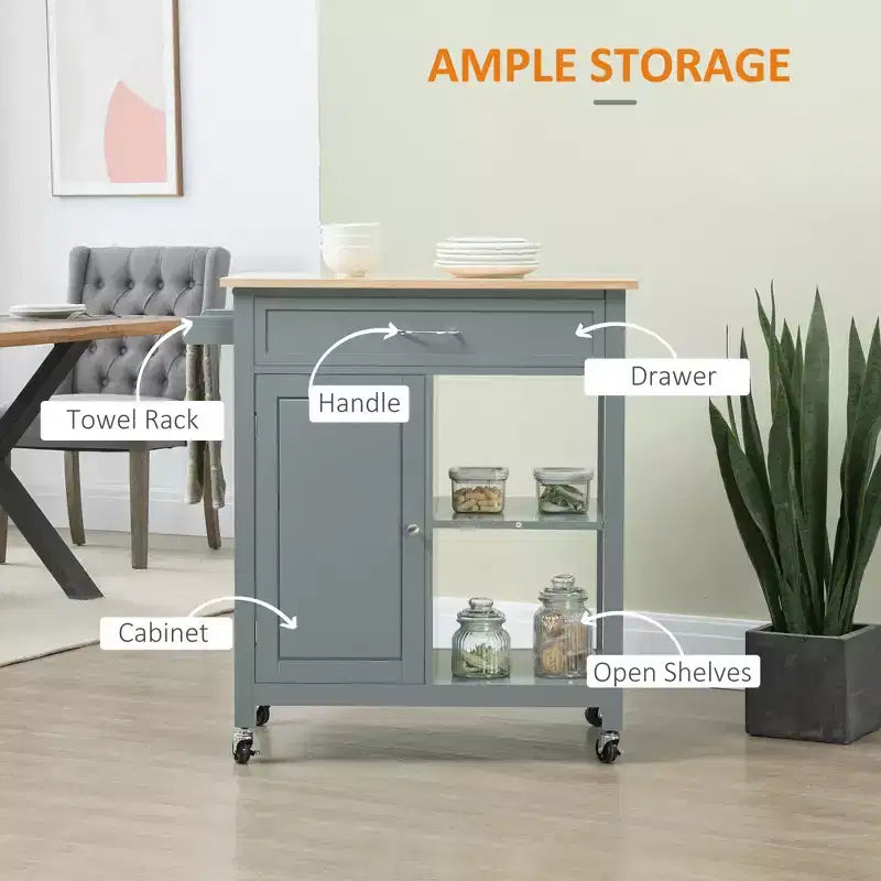 Carrello da cucina con isola, isola da cucina mobile con ripiano portaoggetti, piano in legno massello, cassetto, per sala da pranzo