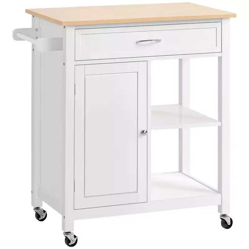 Carrello da cucina con isola, isola da cucina mobile con ripiano portaoggetti, piano in legno massello, cassetto, per sala da pranzo