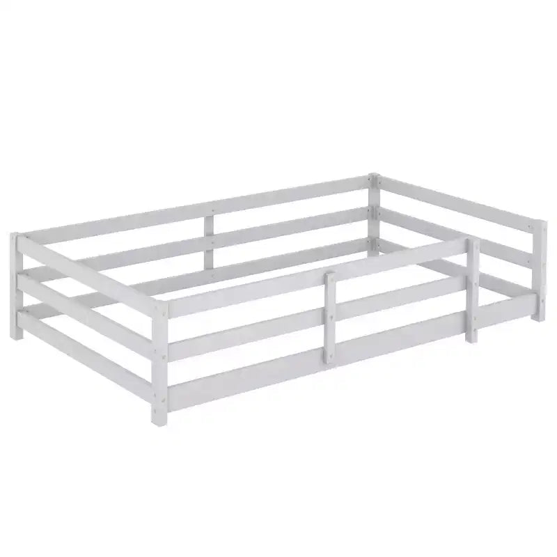 Letto a pavimento per bambini a una piazza e mezza con recinzione di sicurezza – Letto Montessori per bambini, in legno di pino