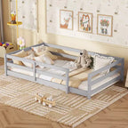 Letto a pavimento per bambini a una piazza e mezza con recinzione di sicurezza – Letto Montessori per bambini, in legno di pino
