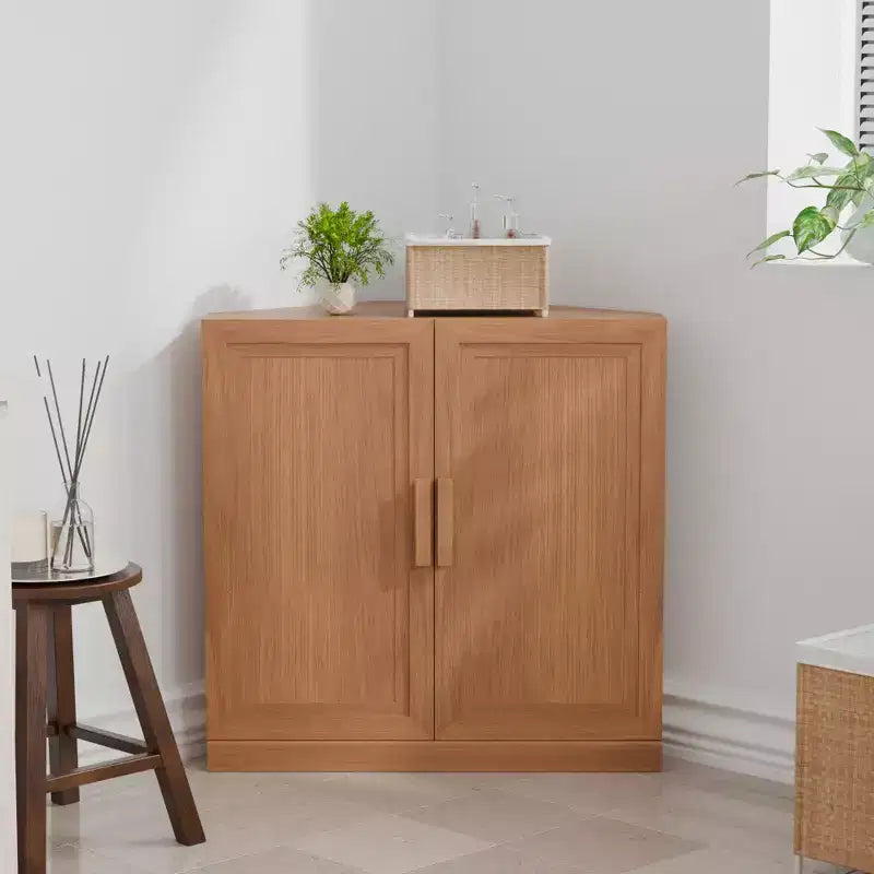 Mobile angolare moderno a doppia anta in legno massello – Ripiani regolabili, Beige