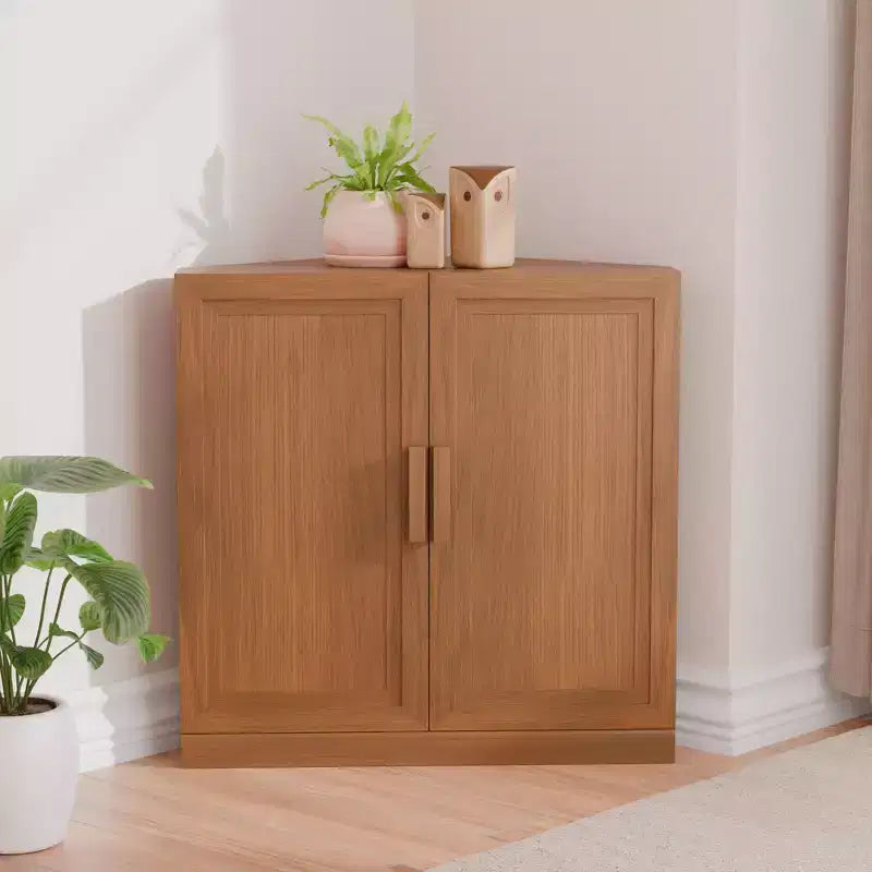 Mobile angolare moderno a doppia anta in legno massello – Ripiani regolabili, Beige