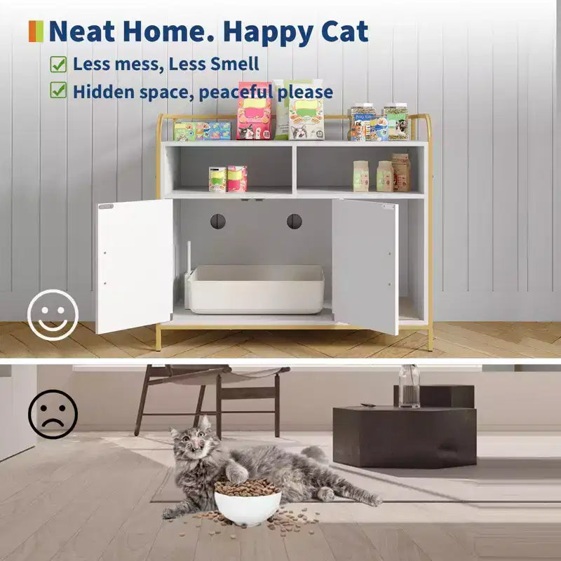Mobili per Lettiera Gatto, Gabbia Nascosta per Lettiera - Mobiletto per Gatti in Legno Stile Fienile a Prova di Cane con Porta, per la Maggior Parte delle Lettiere