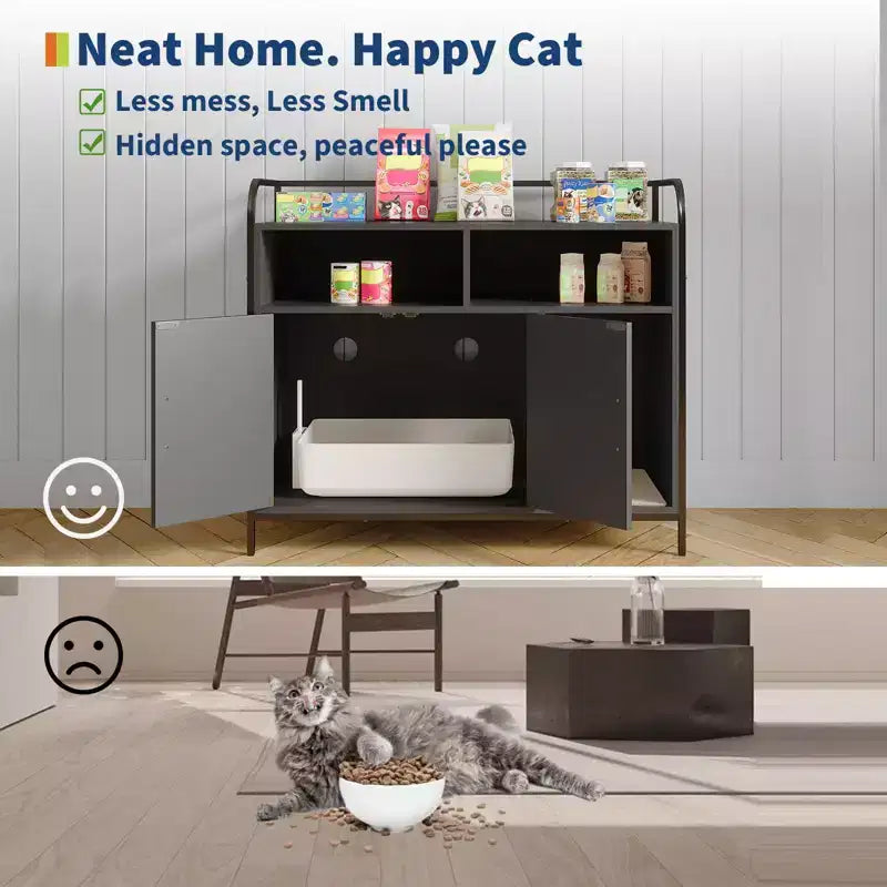 Mobili per Lettiera Gatto, Gabbia Nascosta per Lettiera - Mobiletto per Gatti in Legno Stile Fienile a Prova di Cane con Porta, per la Maggior Parte delle Lettiere