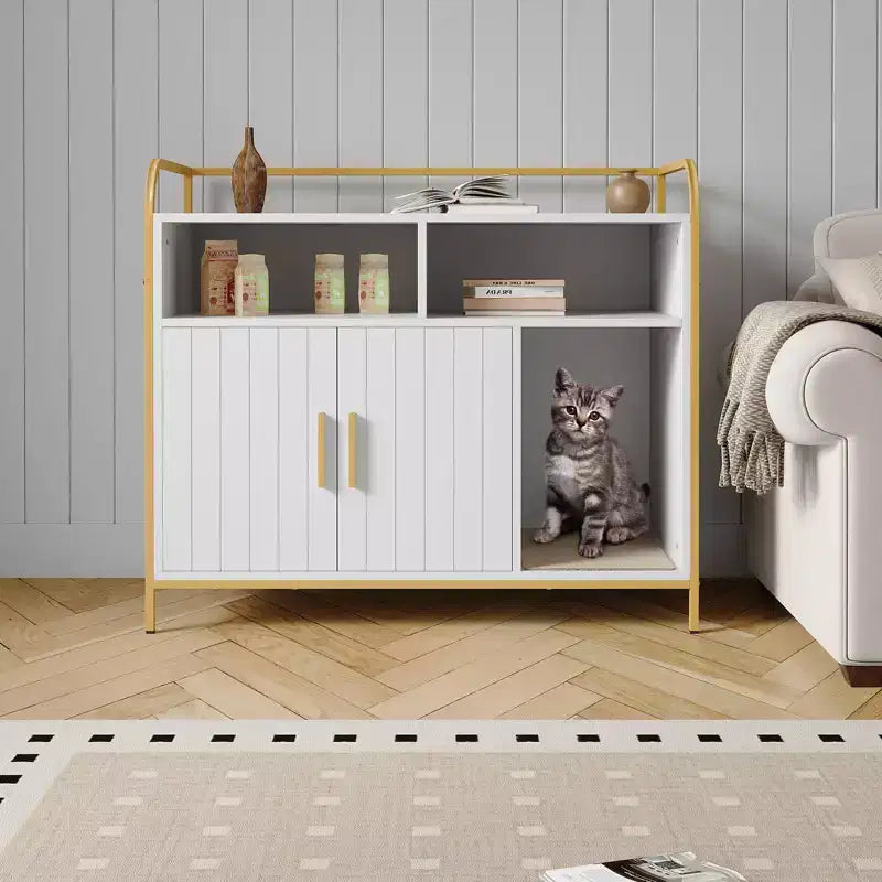 Mobili per Lettiera Gatto, Gabbia Nascosta per Lettiera - Mobiletto per Gatti in Legno Stile Fienile a Prova di Cane con Porta, per la Maggior Parte delle Lettiere
