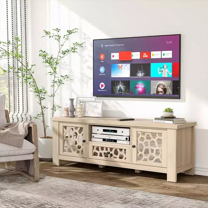 Mobile porta TV da 55" stile retrò con ante a specchio e cassetto