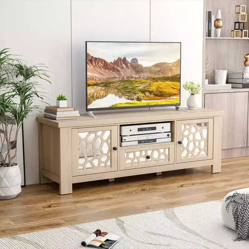 Mobile porta TV da 55" stile retrò con ante a specchio e cassetto