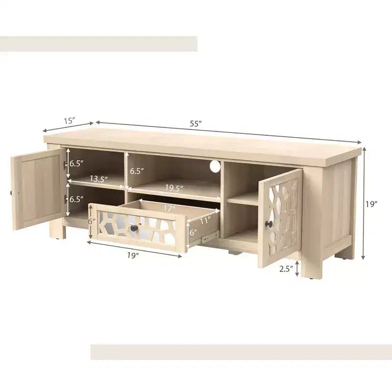 Mobile porta TV da 55" stile retrò con ante a specchio e cassetto