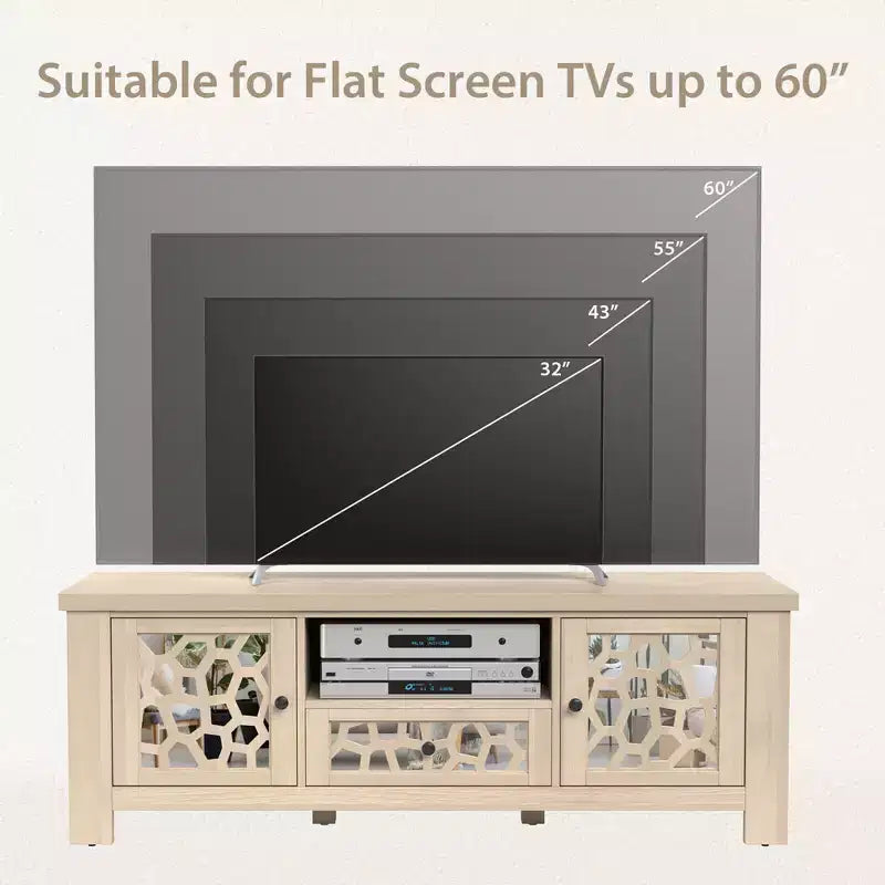 Mobile porta TV da 55" stile retrò con ante a specchio e cassetto