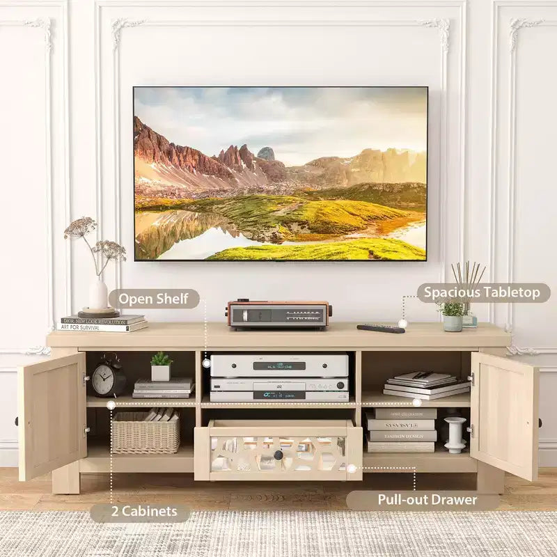 Mobile porta TV da 55" stile retrò con ante a specchio e cassetto