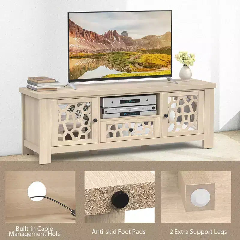 Mobile porta TV da 55" stile retrò con ante a specchio e cassetto
