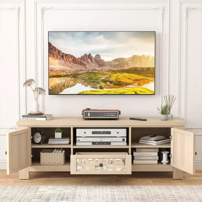 Mobile porta TV da 55" stile retrò con ante a specchio e cassetto