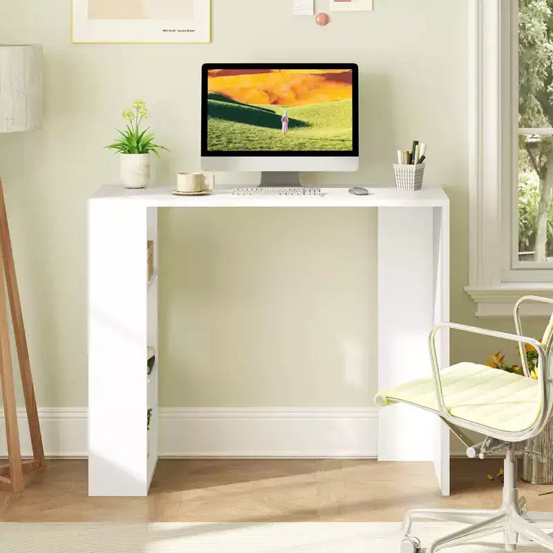 Scrivania compatta da 91 cm con 3 ripiani aperti e kit anti-ribaltamento – Casa, Ufficio e Dormitorio