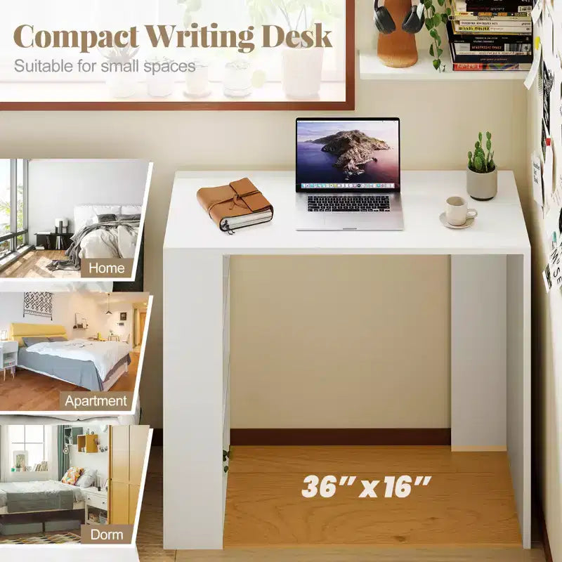 Scrivania compatta da 91 cm con 3 ripiani aperti e kit anti-ribaltamento – Casa, Ufficio e Dormitorio