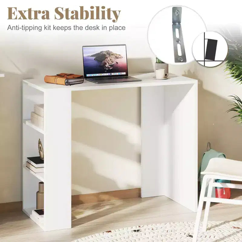 Scrivania compatta da 91 cm con 3 ripiani aperti e kit anti-ribaltamento – Casa, Ufficio e Dormitorio