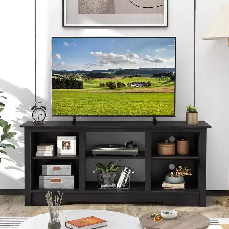 Mobile TV da 58" con centro di intrattenimento e 3 ripiani regolabili – Adatto per TV da 65", Nero