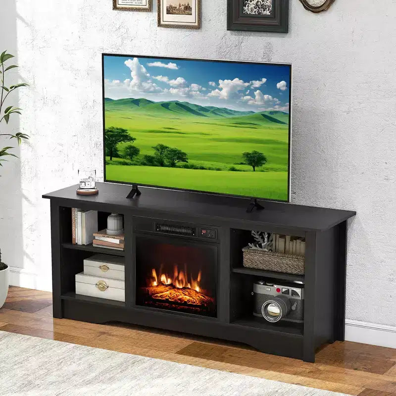 Mobile TV da 58" con centro di intrattenimento e 3 ripiani regolabili – Adatto per TV da 65", Nero
