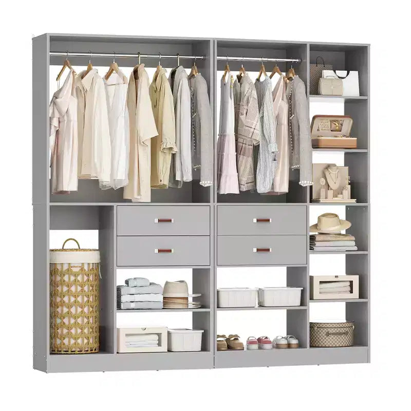 Besiost Set di Sistema Organizzatore per Armadio da 80 Pollici con Cassetti in Legno, Guardaroba Autoportante con Appendiabiti