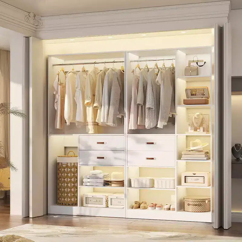 Besiost Set di Sistema Organizzatore per Armadio da 80 Pollici con Cassetti in Legno, Guardaroba Autoportante con Appendiabiti