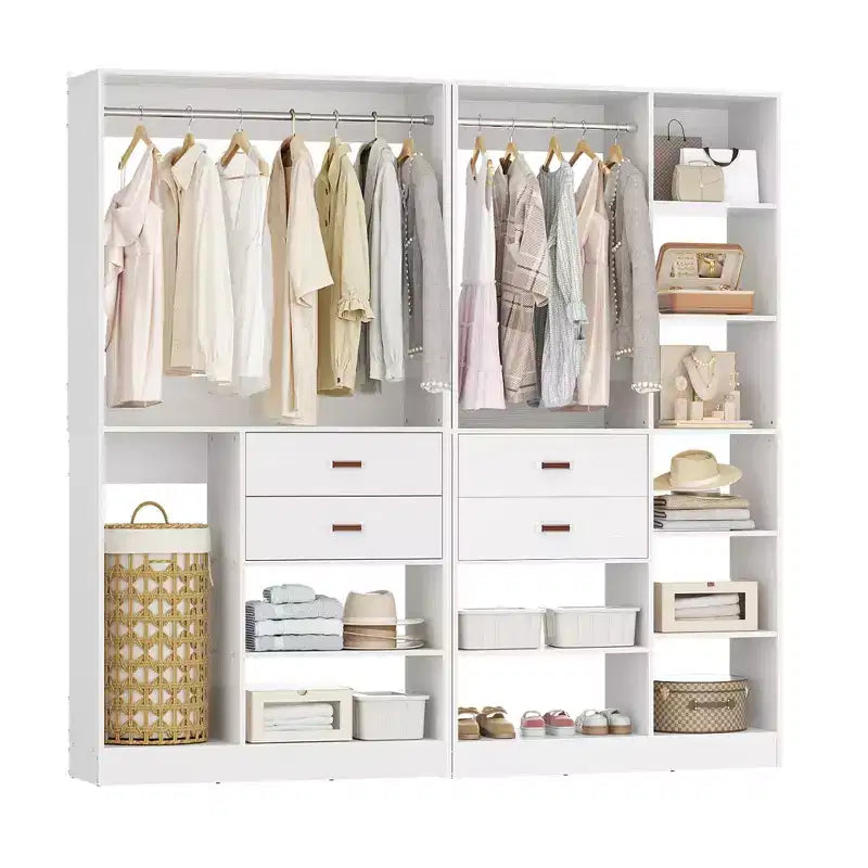 Besiost Set di Sistema Organizzatore per Armadio da 80 Pollici con Cassetti in Legno, Guardaroba Autoportante con Appendiabiti