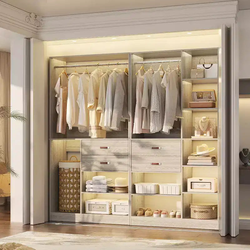 Besiost Set di Sistema Organizzatore per Armadio da 80 Pollici con Cassetti in Legno, Guardaroba Autoportante con Appendiabiti