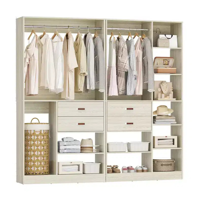 Besiost Set di Sistema Organizzatore per Armadio da 80 Pollici con Cassetti in Legno, Guardaroba Autoportante con Appendiabiti