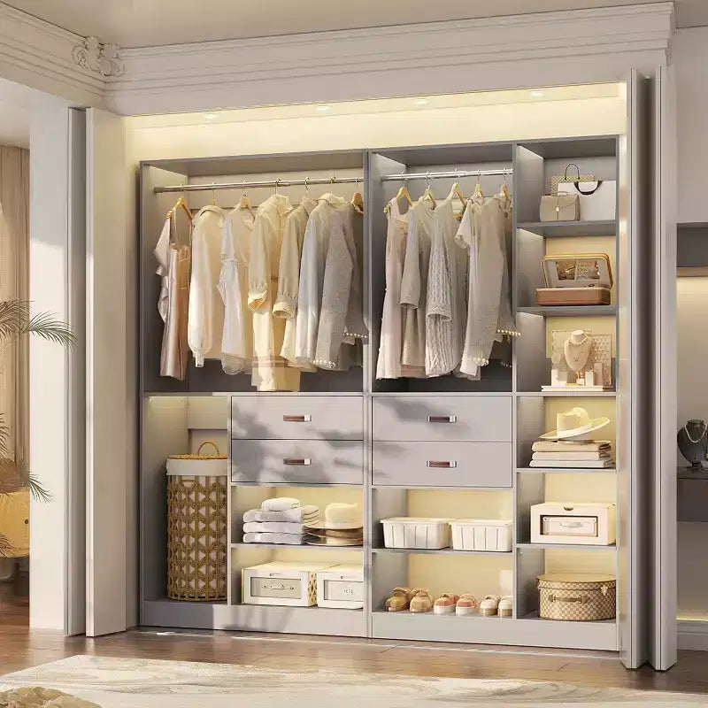 Besiost Set di Sistema Organizzatore per Armadio da 80 Pollici con Cassetti in Legno, Guardaroba Autoportante con Appendiabiti