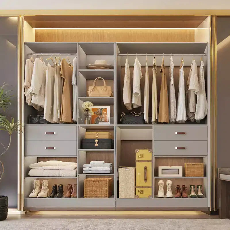 Besiost Set di Sistema Organizzatore per Armadio da 80 Pollici con Cassetti in Legno, Guardaroba Autoportante con Appendiabiti