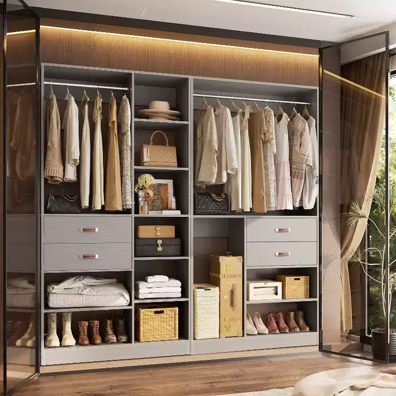 Besiost Set di Sistema Organizzatore per Armadio da 80 Pollici con Cassetti in Legno, Guardaroba Autoportante con Appendiabiti