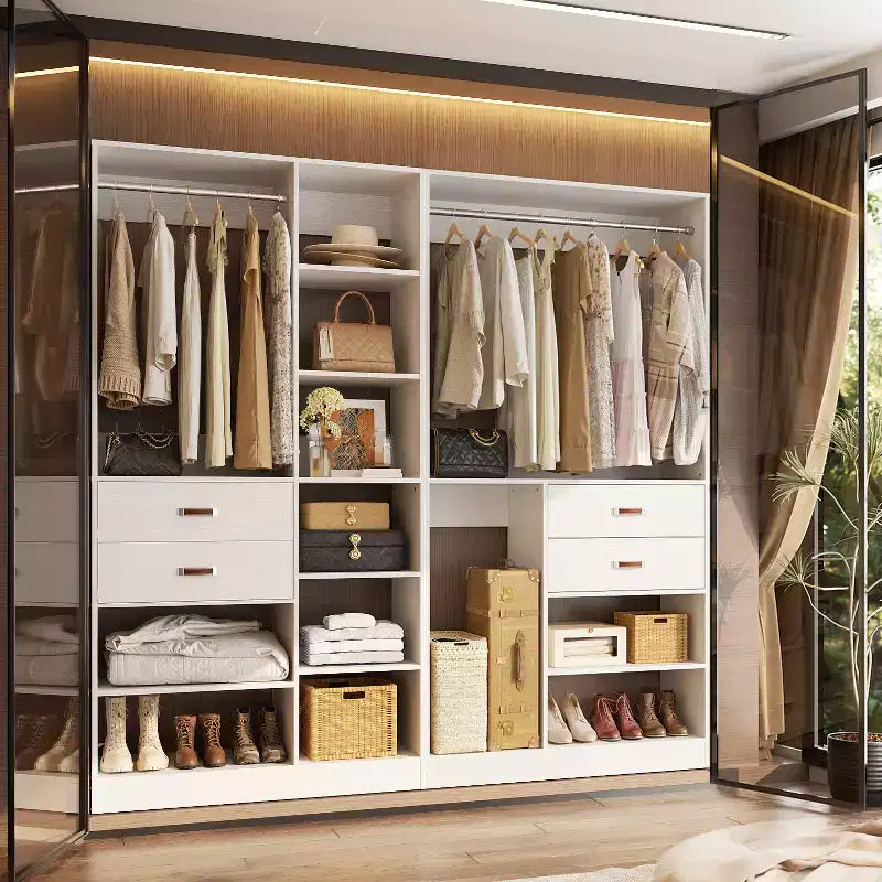 Besiost Set di Sistema Organizzatore per Armadio da 80 Pollici con Cassetti in Legno, Guardaroba Autoportante con Appendiabiti