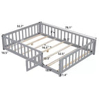 SC 1 Letto a piattaforma in compensato a grandezza naturale con recinzione e porta per bambini, telaio letto a pavimento Montessori grigio