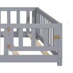 SC 1 Letto a piattaforma in compensato a grandezza naturale con recinzione e porta per bambini, telaio letto a pavimento Montessori grigio