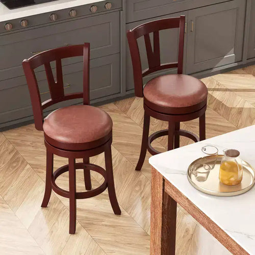 Sgabelli da Bar Girevoli Altezza Bancone 66cm Set da 2/4 – Schienale Alto, Poggiapiedi e Struttura in Legno Massello