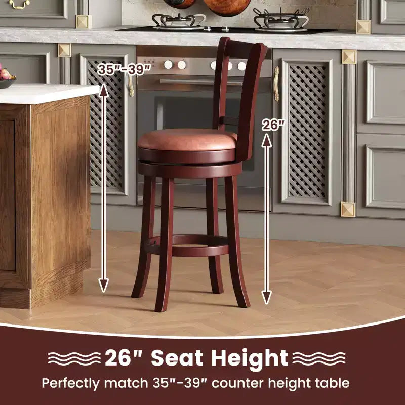 Sgabelli da Bar Girevoli Altezza Bancone 66cm Set da 2/4 – Schienale Alto, Poggiapiedi e Struttura in Legno Massello