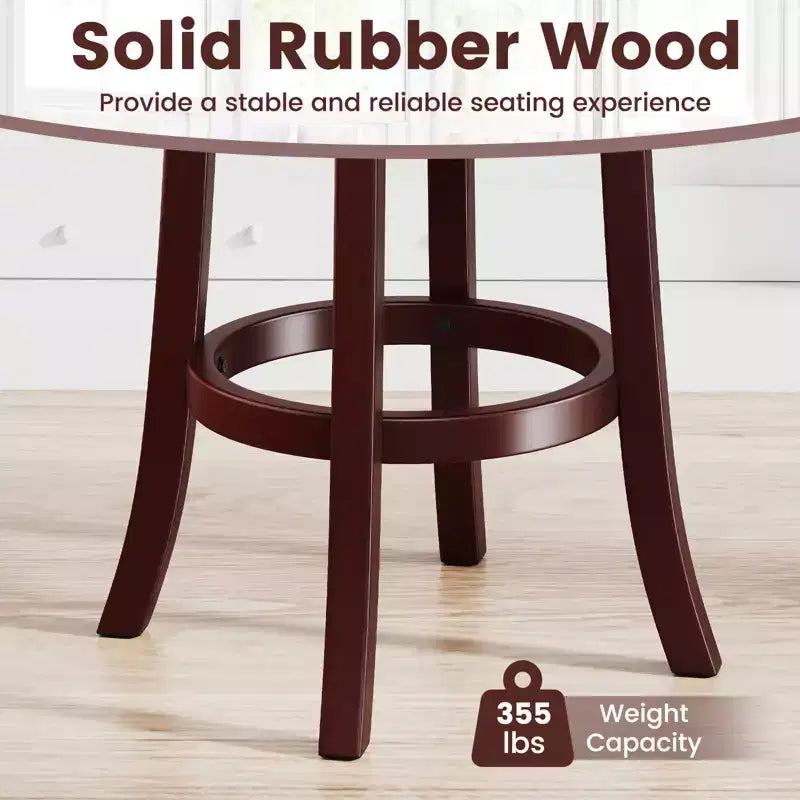 Sgabelli da Bar Girevoli Altezza Bancone 66cm Set da 2/4 – Schienale Alto, Poggiapiedi e Struttura in Legno Massello