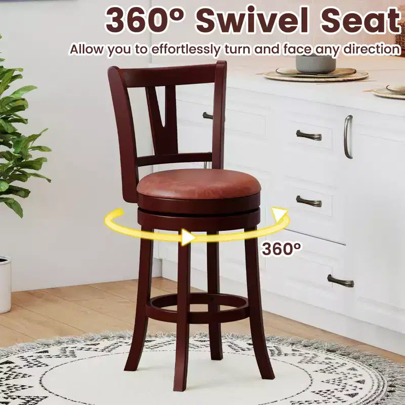 Sgabelli da Bar Girevoli Altezza Bancone 66cm Set da 2/4 – Schienale Alto, Poggiapiedi e Struttura in Legno Massello