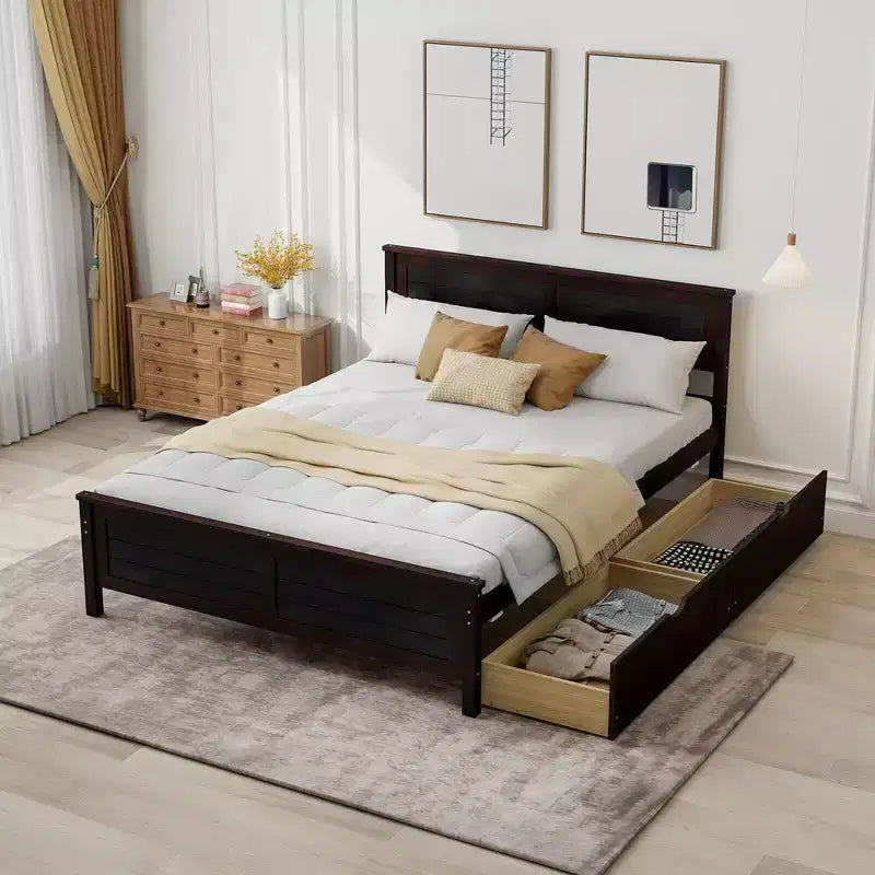 Struttura Letto Matrimoniale in Legno con 2 Cassetti Contenitore e Spazio Sottoletto – Espresso