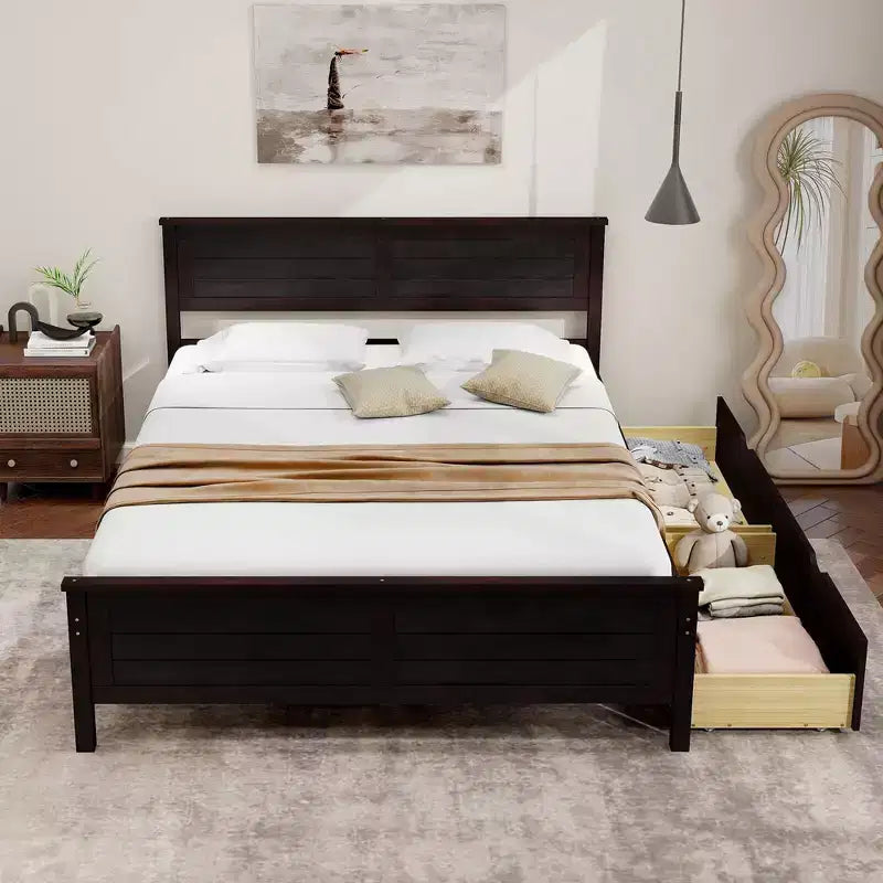 Struttura Letto Matrimoniale in Legno con 2 Cassetti Contenitore e Spazio Sottoletto – Espresso