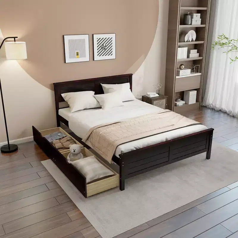 Struttura Letto Matrimoniale in Legno con 2 Cassetti Contenitore e Spazio Sottoletto – Espresso