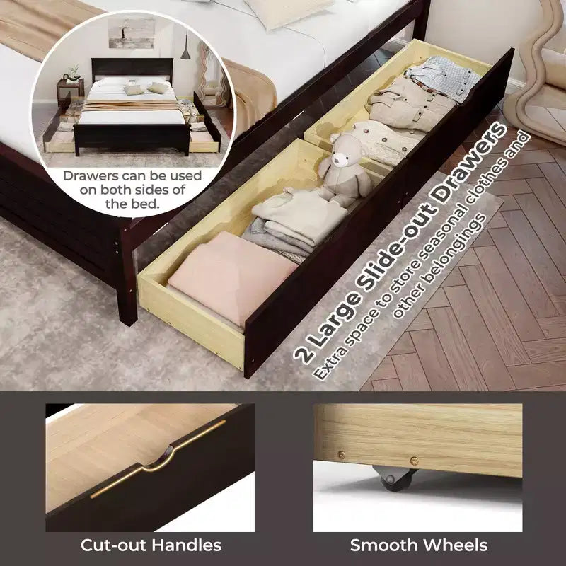 Struttura Letto Matrimoniale in Legno con 2 Cassetti Contenitore e Spazio Sottoletto – Espresso