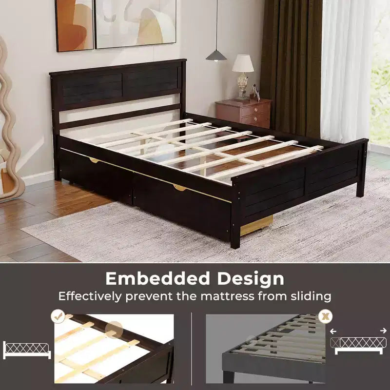 Struttura Letto Matrimoniale in Legno con 2 Cassetti Contenitore e Spazio Sottoletto – Espresso