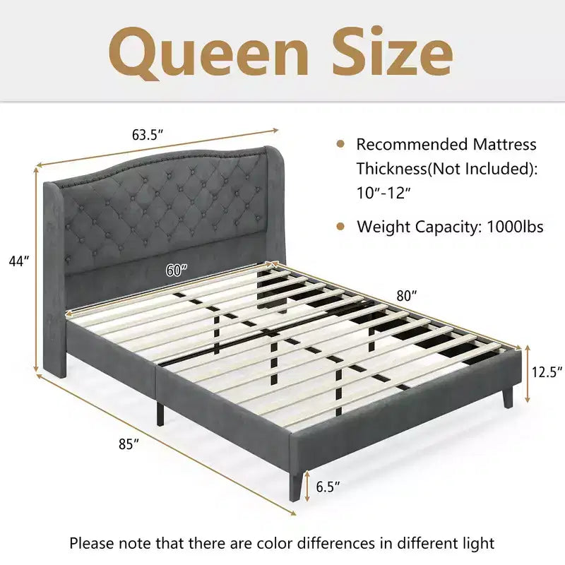 Letto Queen Imbottito con Testiera Trapuntata a Bottoni – Silenzioso, Capacità 450 kg