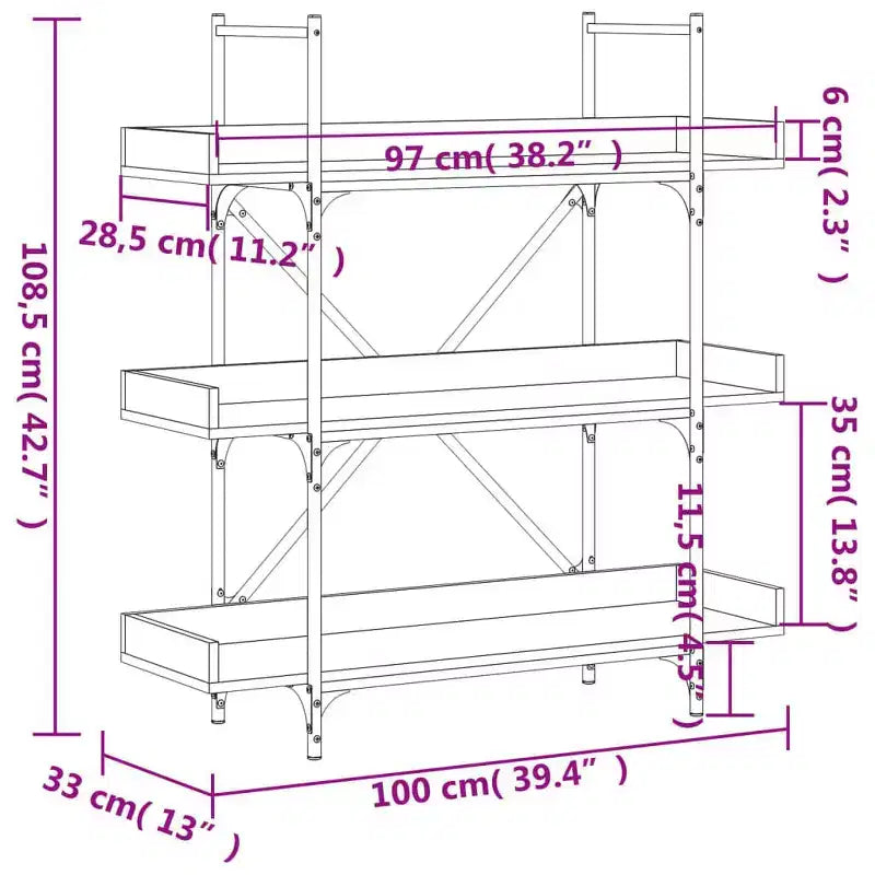 vidaXL Libreria Quercia marrone Legno multistrato e metallo 100 x 33 x 108,5 cm