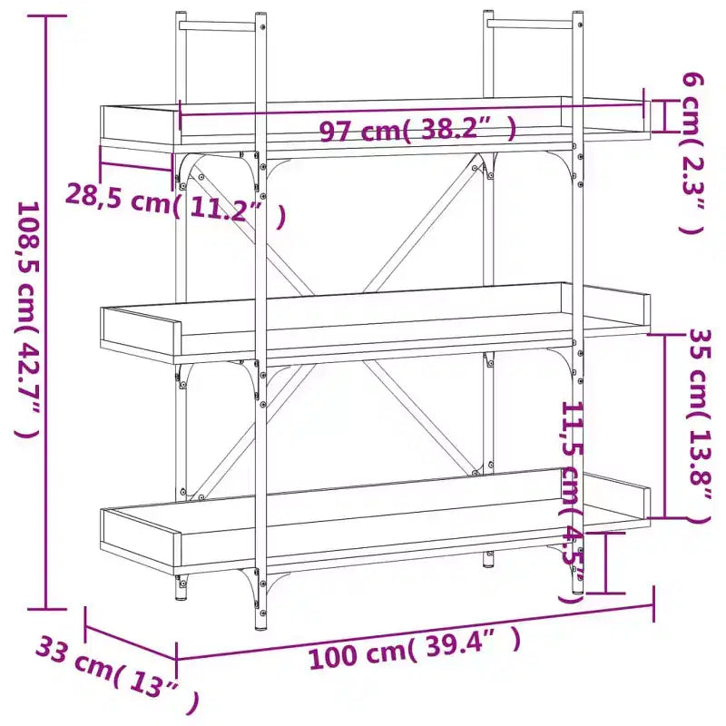 vidaXL Libreria Quercia marrone Legno multistrato e metallo 100 x 33 x 108,5 cm