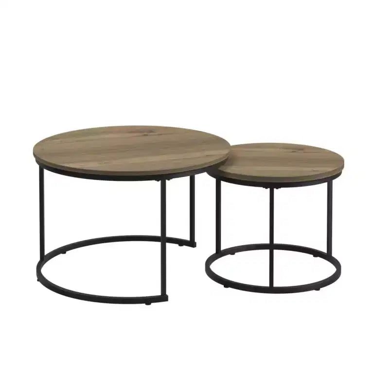Tavolini da caffè impilabili, set da 2, tavolino rotondo da 70 cm con piano in legno effetto marmo e robusta struttura in metallo, tavolini laterali