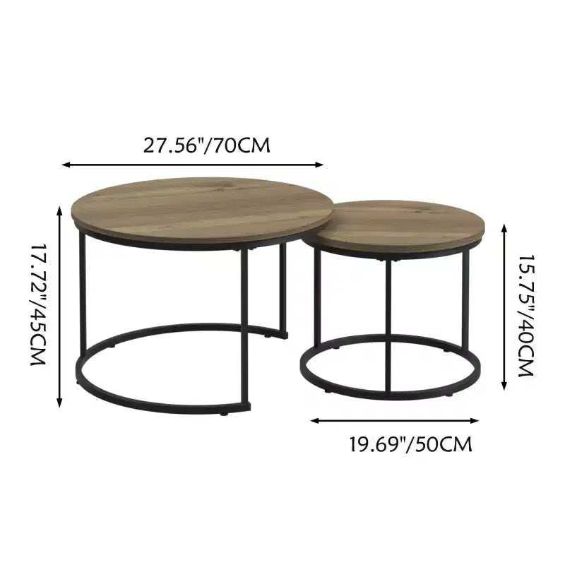 Tavolini da caffè impilabili, set da 2, tavolino rotondo da 70 cm con piano in legno effetto marmo e robusta struttura in metallo, tavolini laterali