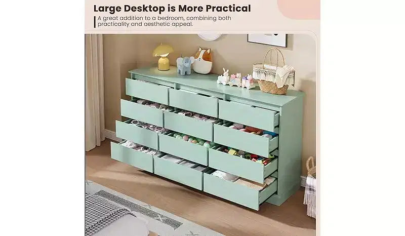 Comodino a 12 cassetti, Cassettiera con cassetti profondi, Cassettiera doppia grande per armadio con piano largo, Cassettiera alta in legno per soggiorno, camera da letto