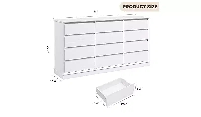 Comodino a 12 cassetti, Cassettiera con cassetti profondi, Cassettiera doppia grande per armadio con piano largo, Cassettiera alta in legno per soggiorno, camera da letto