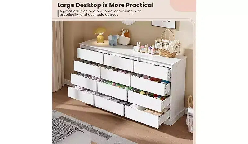 Comodino a 12 cassetti, Cassettiera con cassetti profondi, Cassettiera doppia grande per armadio con piano largo, Cassettiera alta in legno per soggiorno, camera da letto
